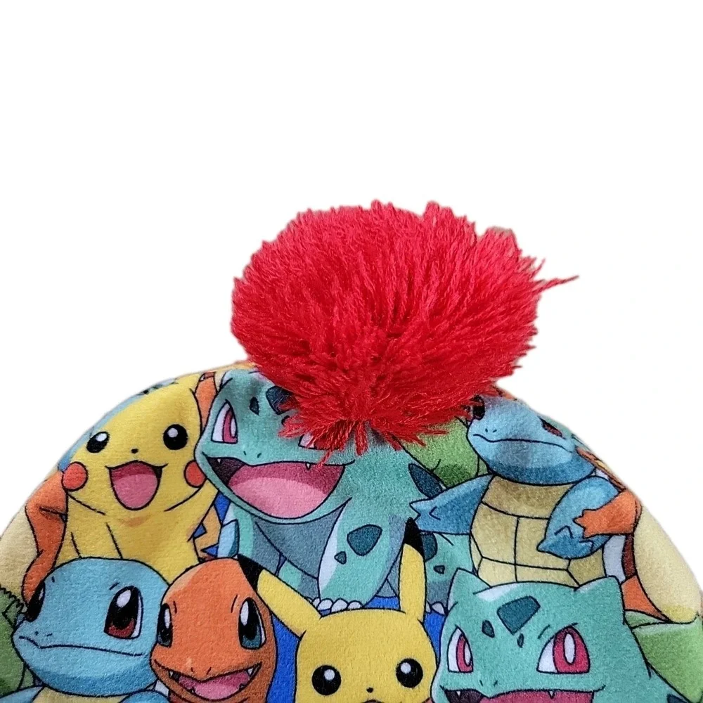 Pokemon Pikachu‎ Pom Pom Beanie Hat Kids One Size Multicolor Knitted Cuffed